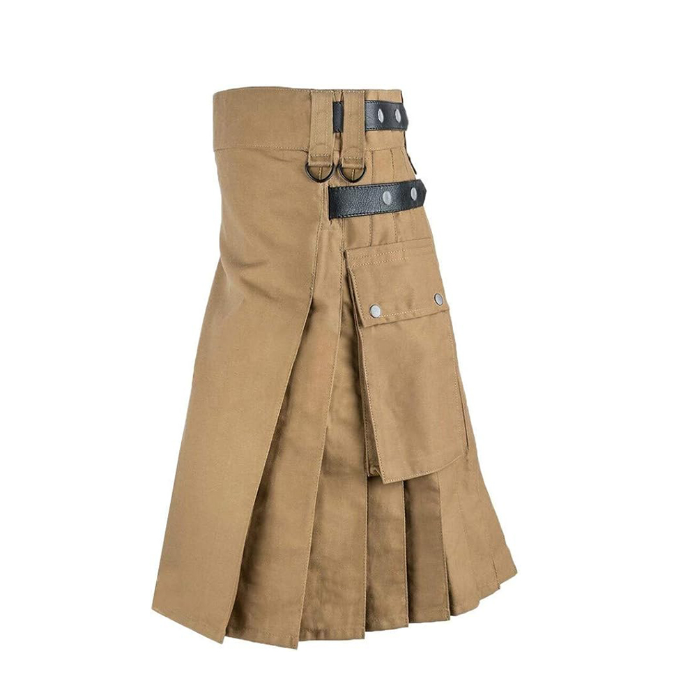 Khaki Utility Kilt with Side Cargo Pocket
