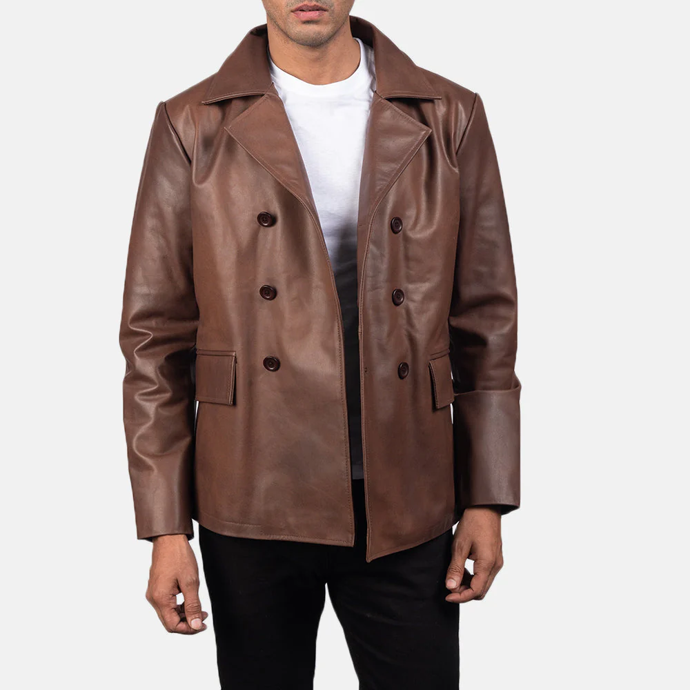 Bailey Brown Leather Naval Peacoat