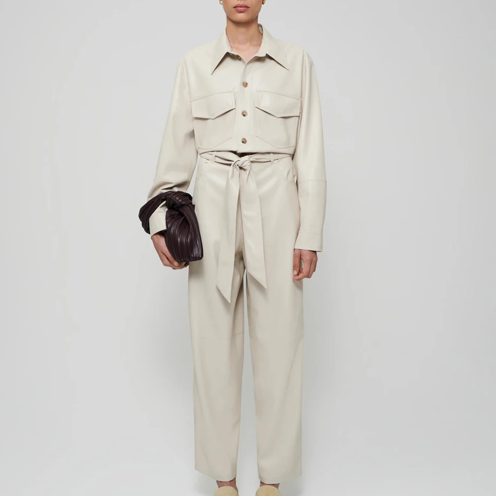 Women’s creme lambskin leather dress jumpsuit