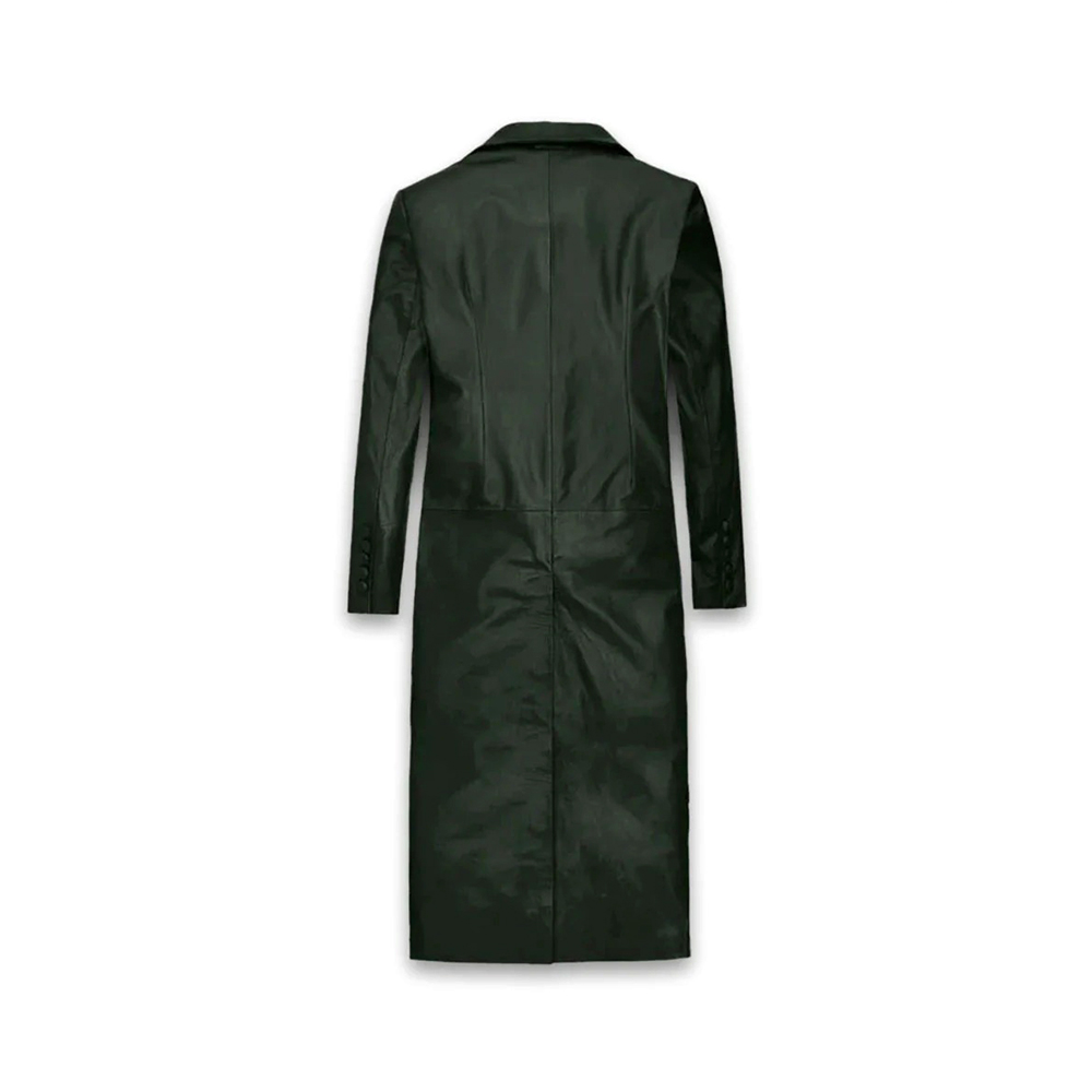 Women Black Leather Long Trench Coat - Image 3