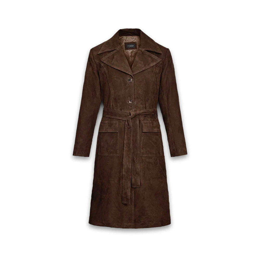 Women’s Dark Brown Suede Leather Trench Coat