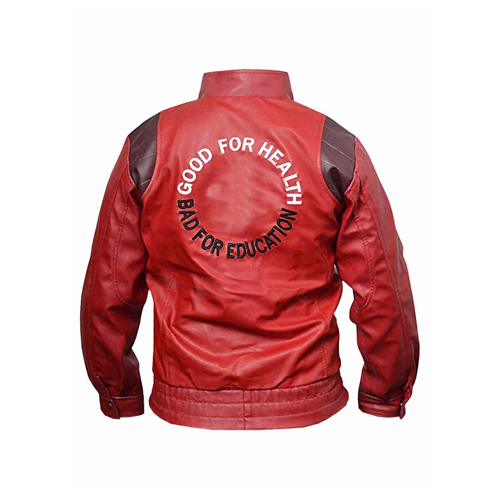 Red Leather Jacket with Shoulder Accents