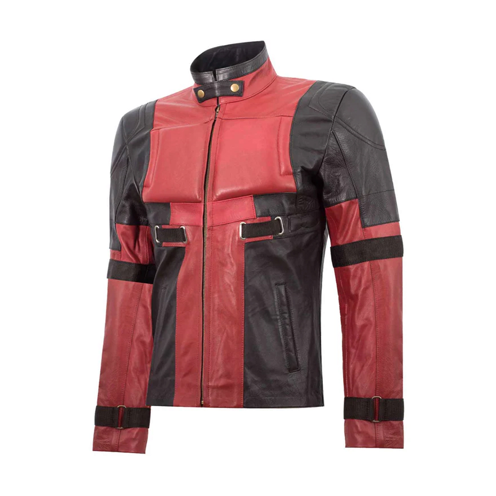Red and Black Biker-Style Leather Jacket