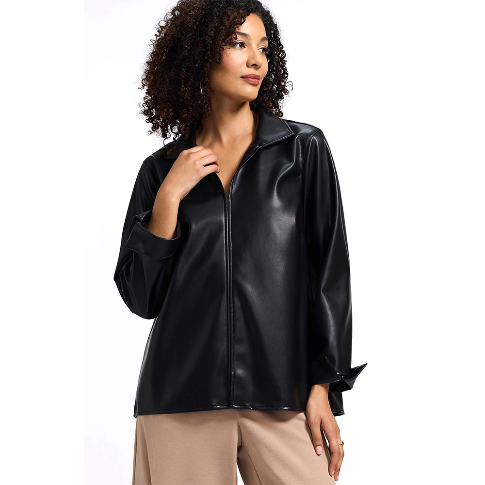 Real Leather Long Sleeve Popover Top