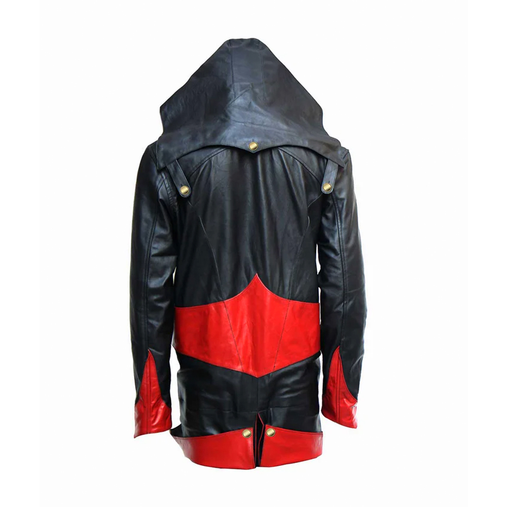 Black & Red Hood Leather Jacket
