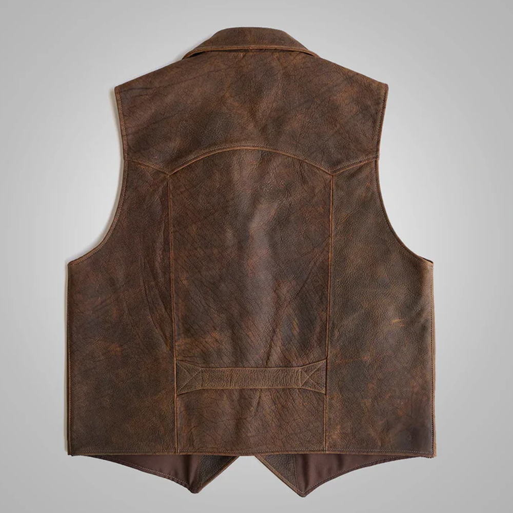 Brown Mens Sheepskin Leather Cowboy Vest