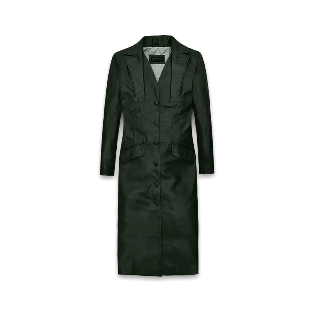 Women Black Leather Long Trench Coat