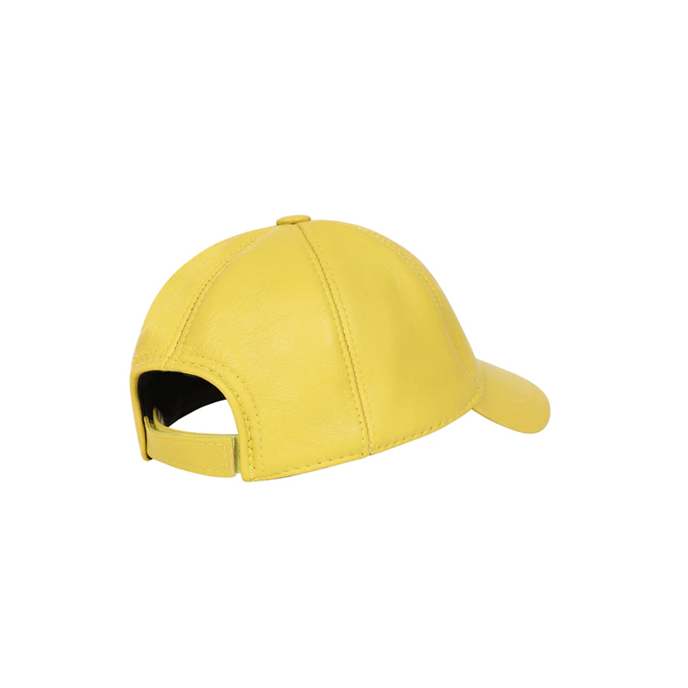 Premium Yellow Leather Baseball Cap – Curved Peak Adjustable