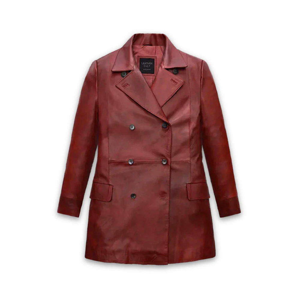Women’s Red Leather Trench Coat