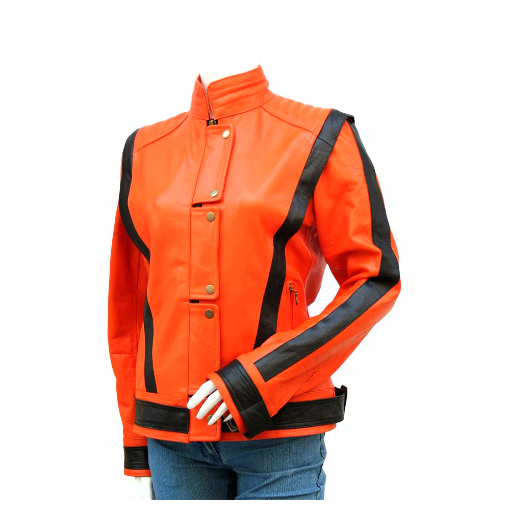 Orange Leather Biker Jacket
