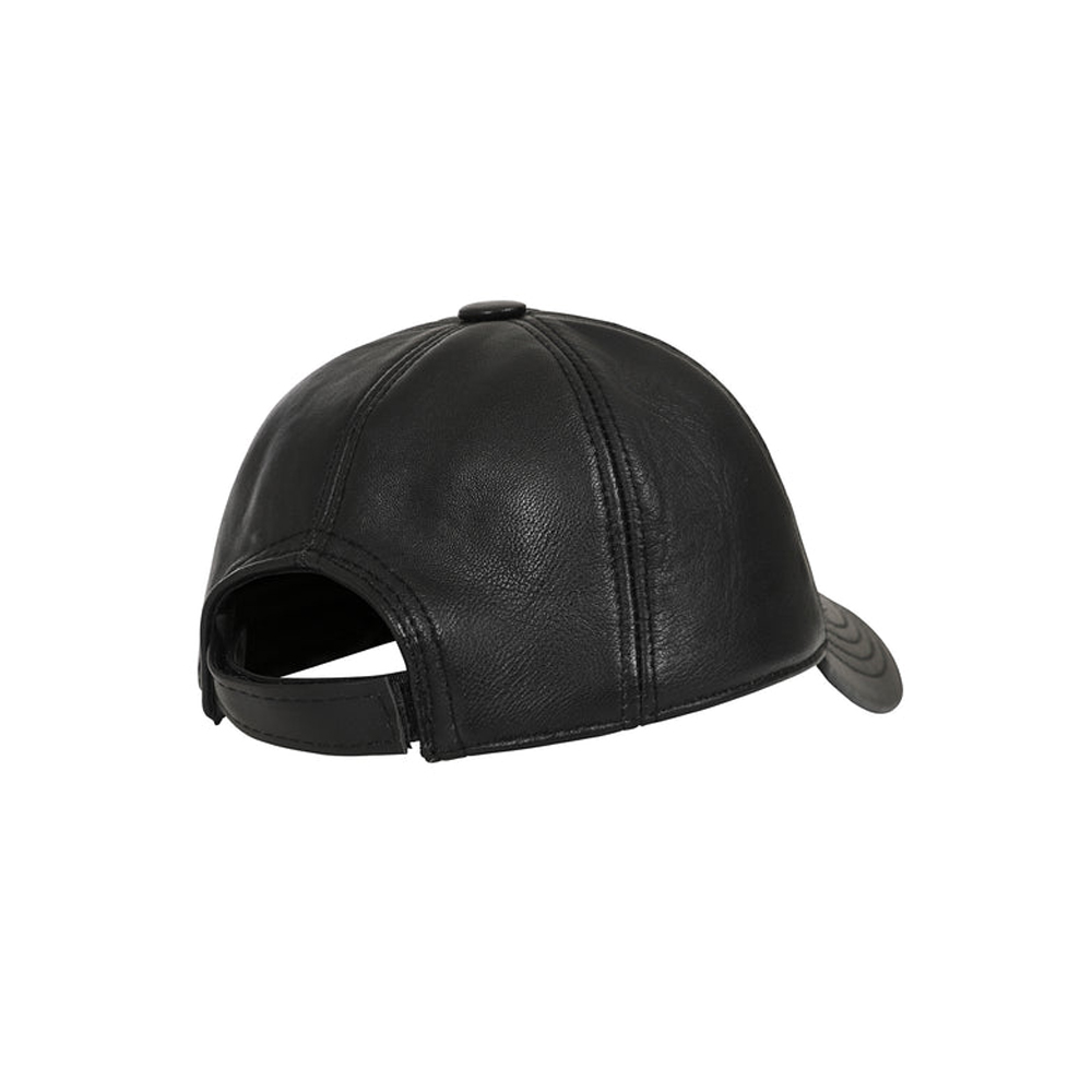 Premium Black Leather Baseball Cap – Curved Peak Lamb Nappa
