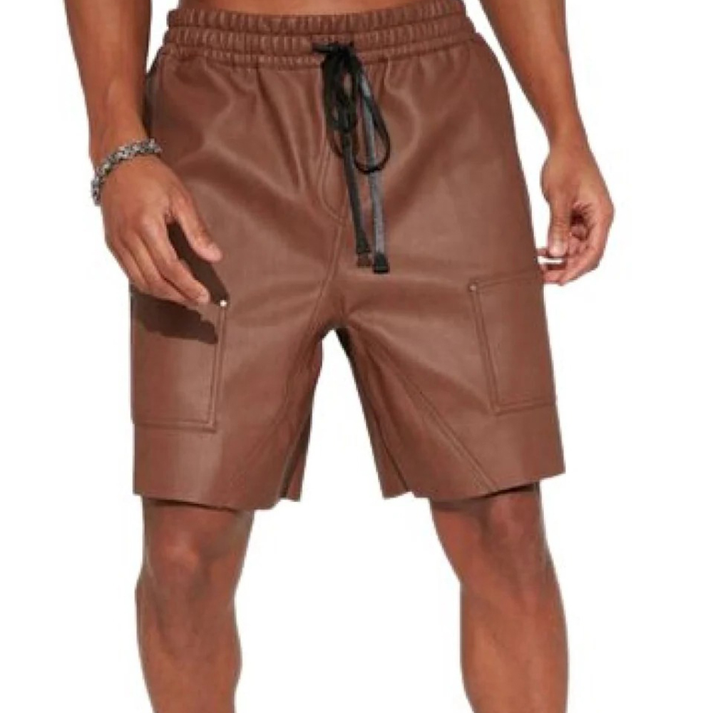 High Quality Leather Shorts In Brown With Hook & Loop Closer
