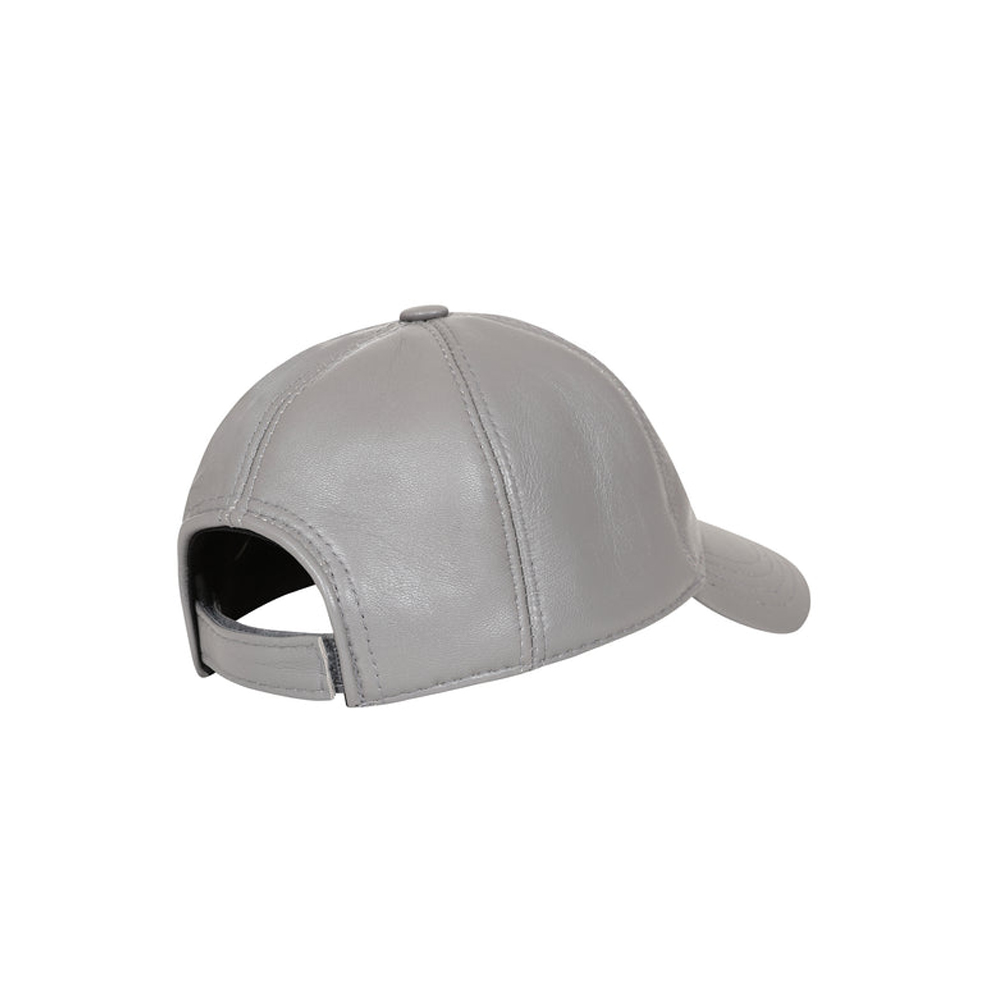 Genuine Lamb Nappa Leather Baseball Cap – Light Grey Curved Peak