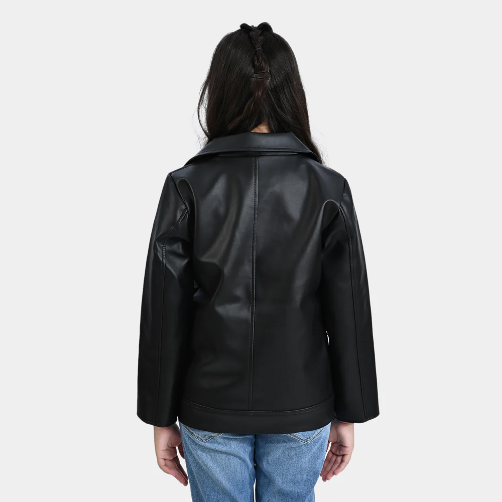 Girls Genuine Sheep Leather Jacket Biker Style-BLACK