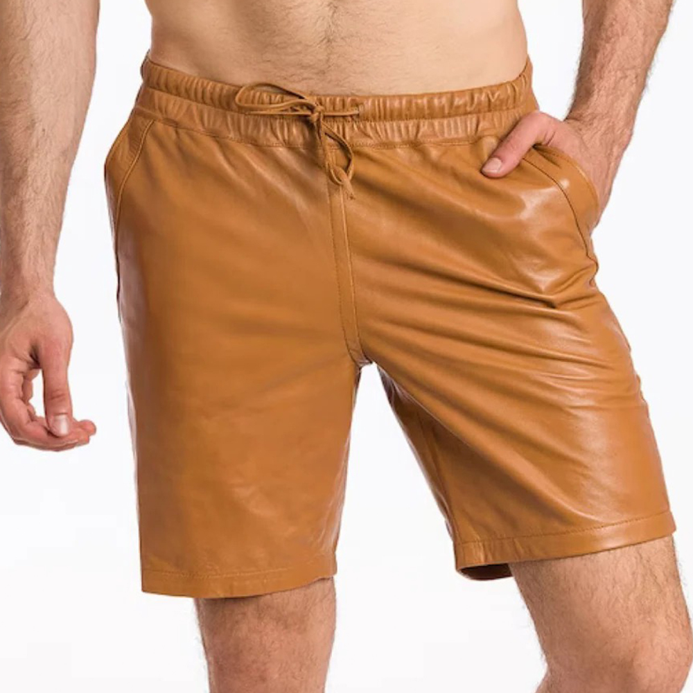 Classy Leather Shorts For Men In Hook & Loop Closer