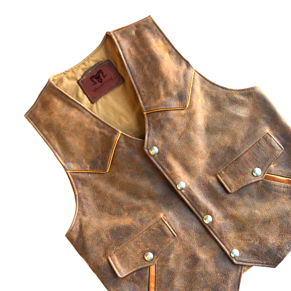 Brown Mens Western Cowboy Biker Leather Vest