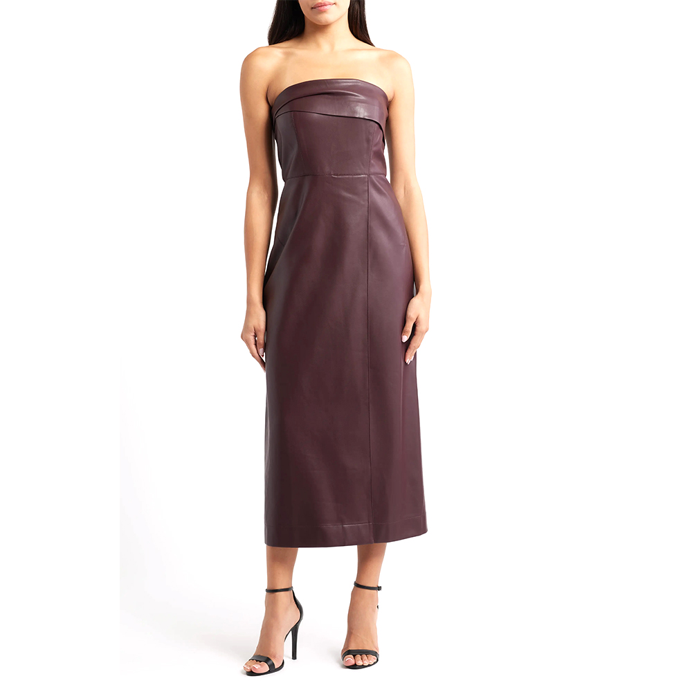 Parker The Santana Strapless Real Leather Midi Dress