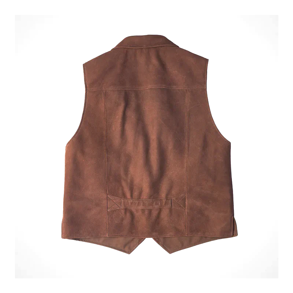Men Brown Multi Pocket Style Leather Vest
