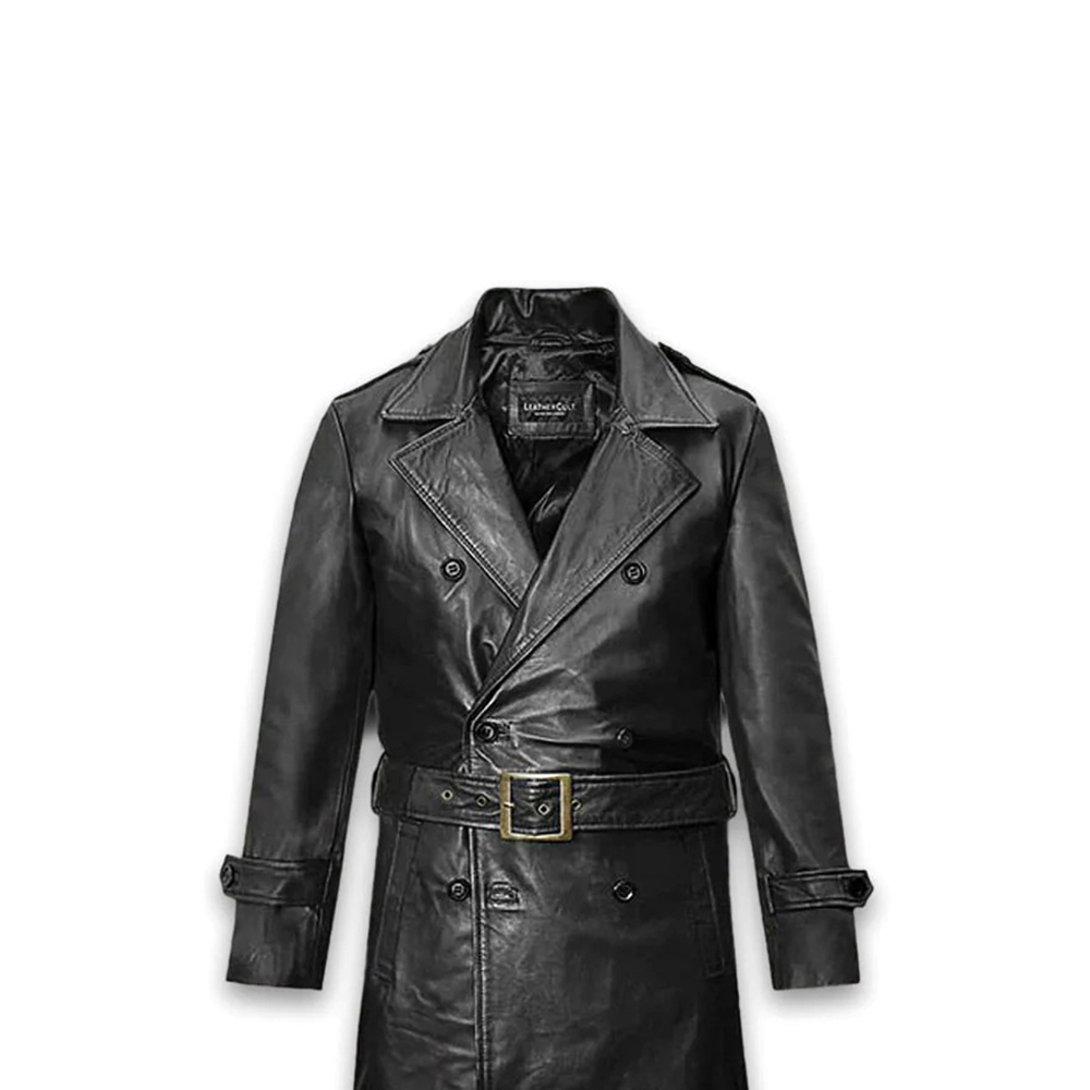 Jackalious Black Trench Coat Real Lambskin Leather for Men