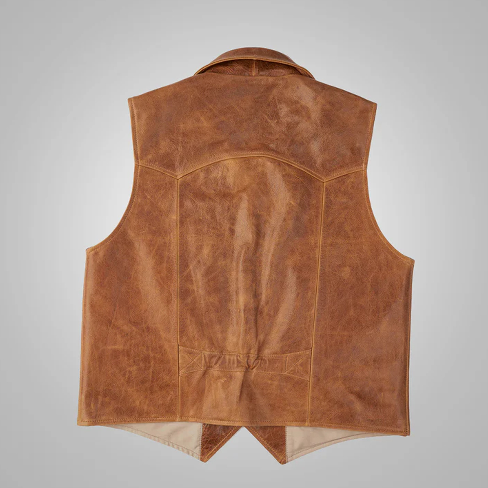 Mens Brown Western Cowboy Leather Vest