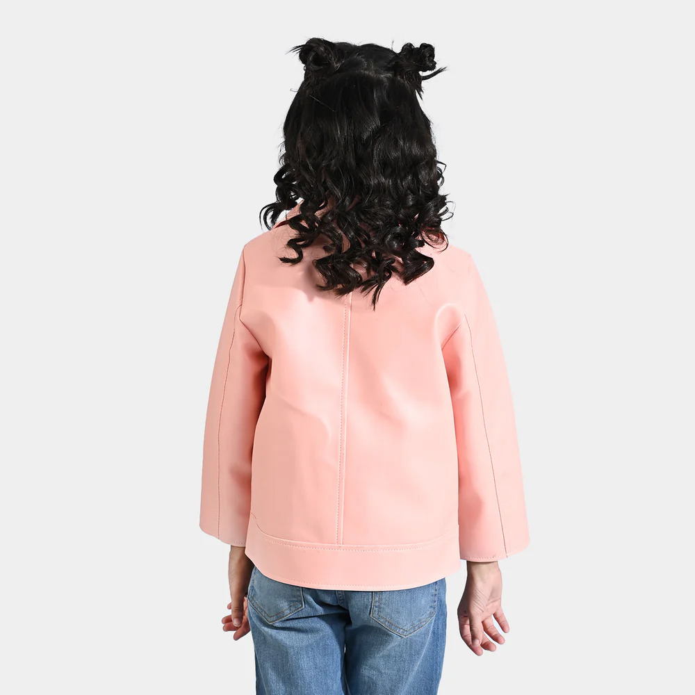 Girls Genuine Sheep Leather Jacket- Peach