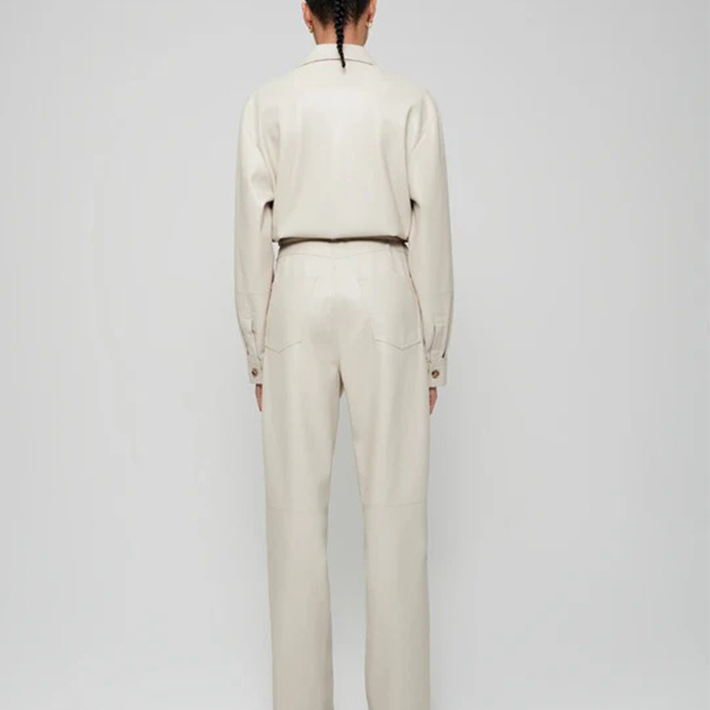 Women’s creme lambskin leather dress jumpsuit