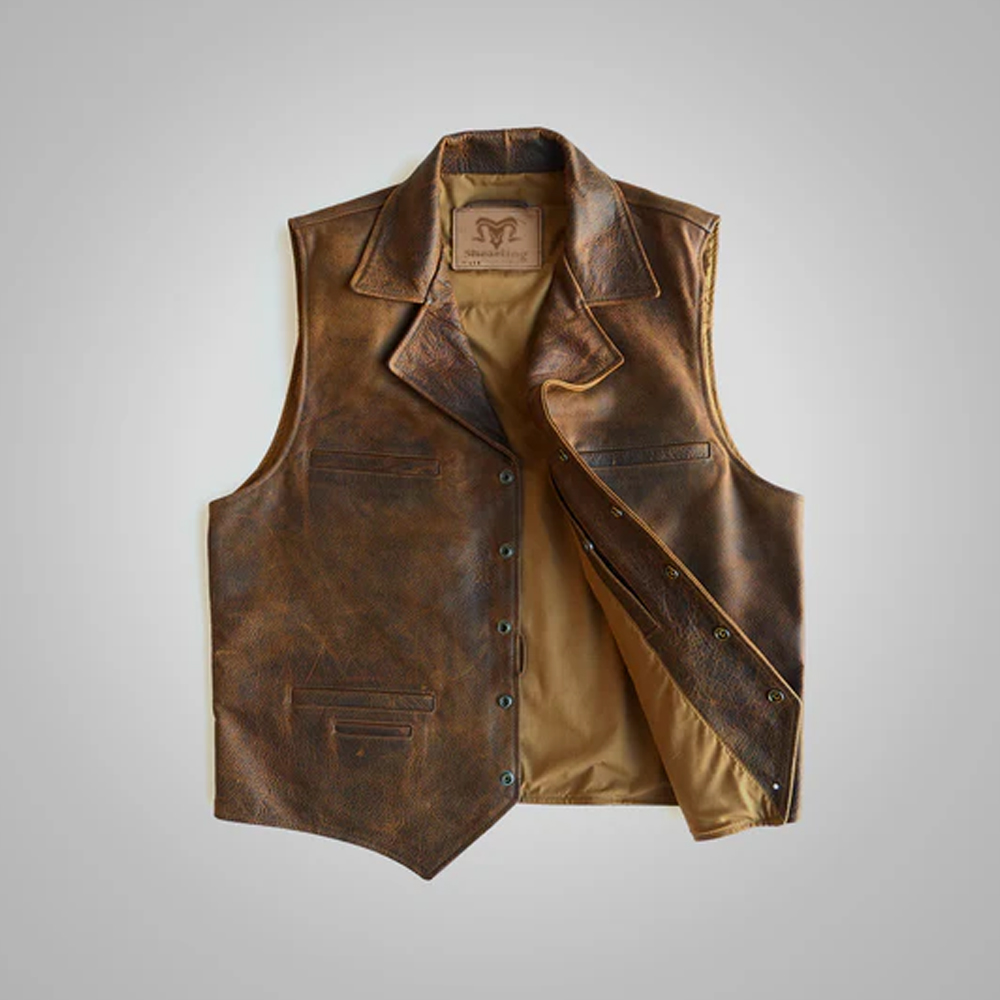 Brown Mens Sheepskin Leather Cowboy Vest