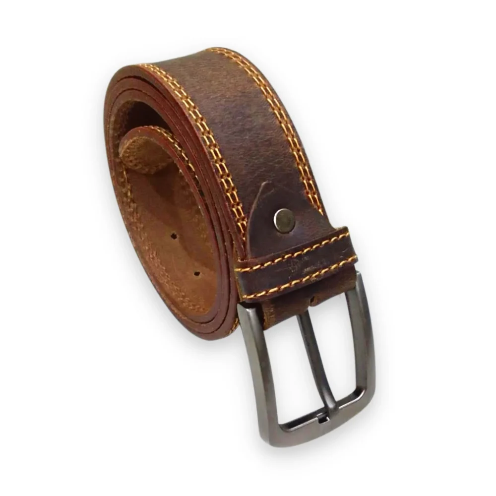 Dark Brown Leather Casual Belt – Double Stitched 40mm Wide