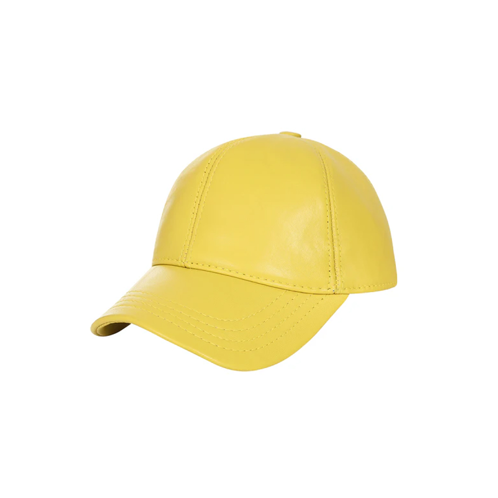 Premium Yellow Leather Baseball Cap – Curved Peak Adjustable