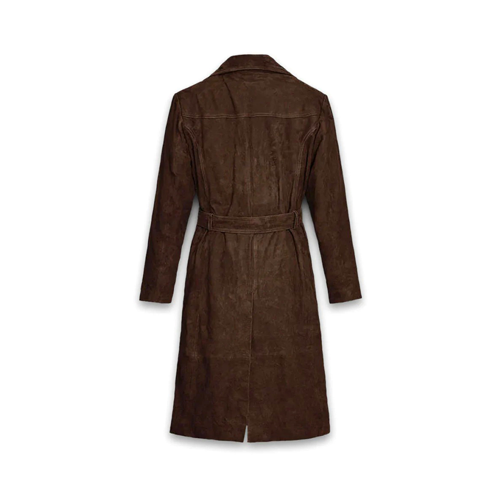 Women’s Dark Brown Suede Leather Trench Coat