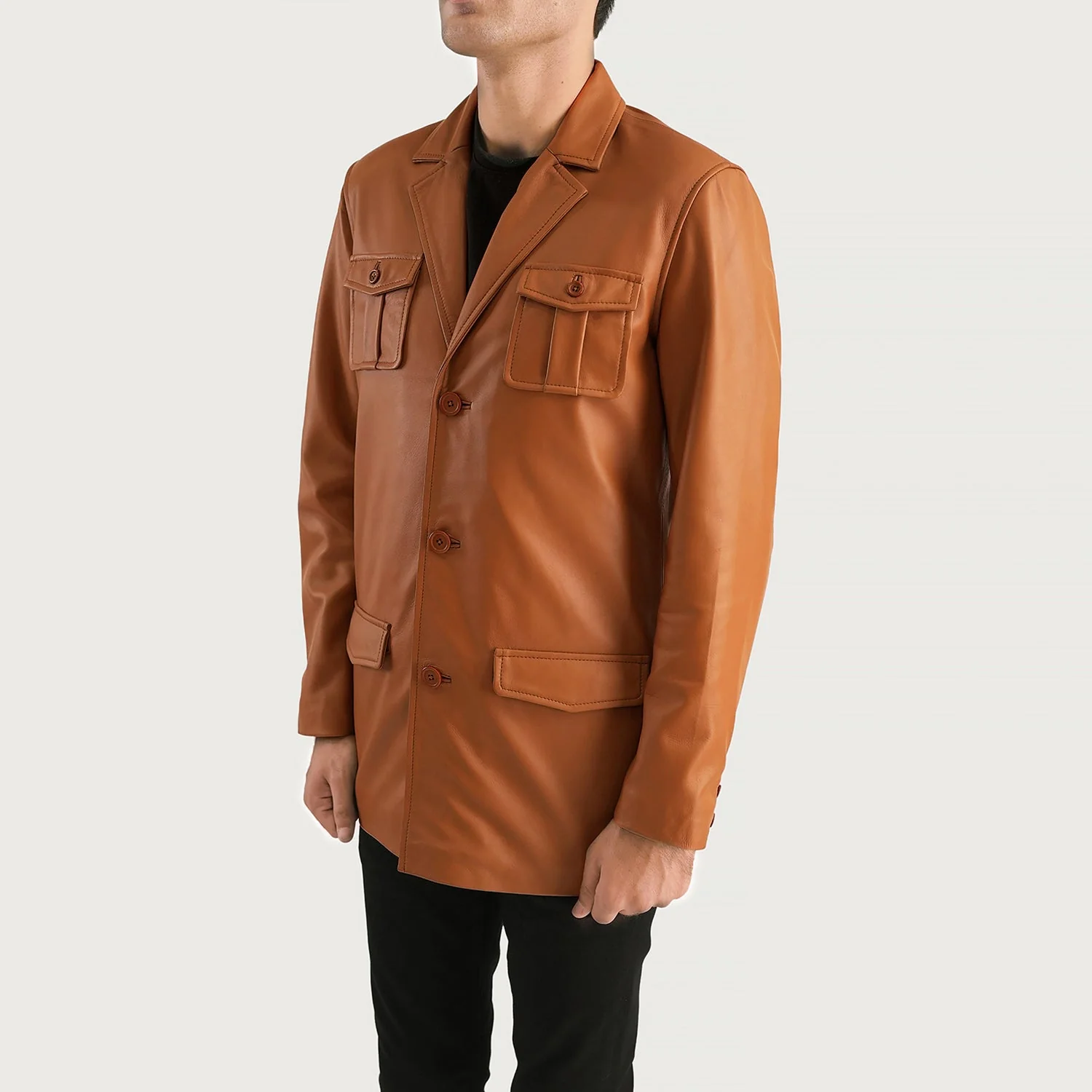 Ray Cutler Tan Brown Leather Blazer - Image 3