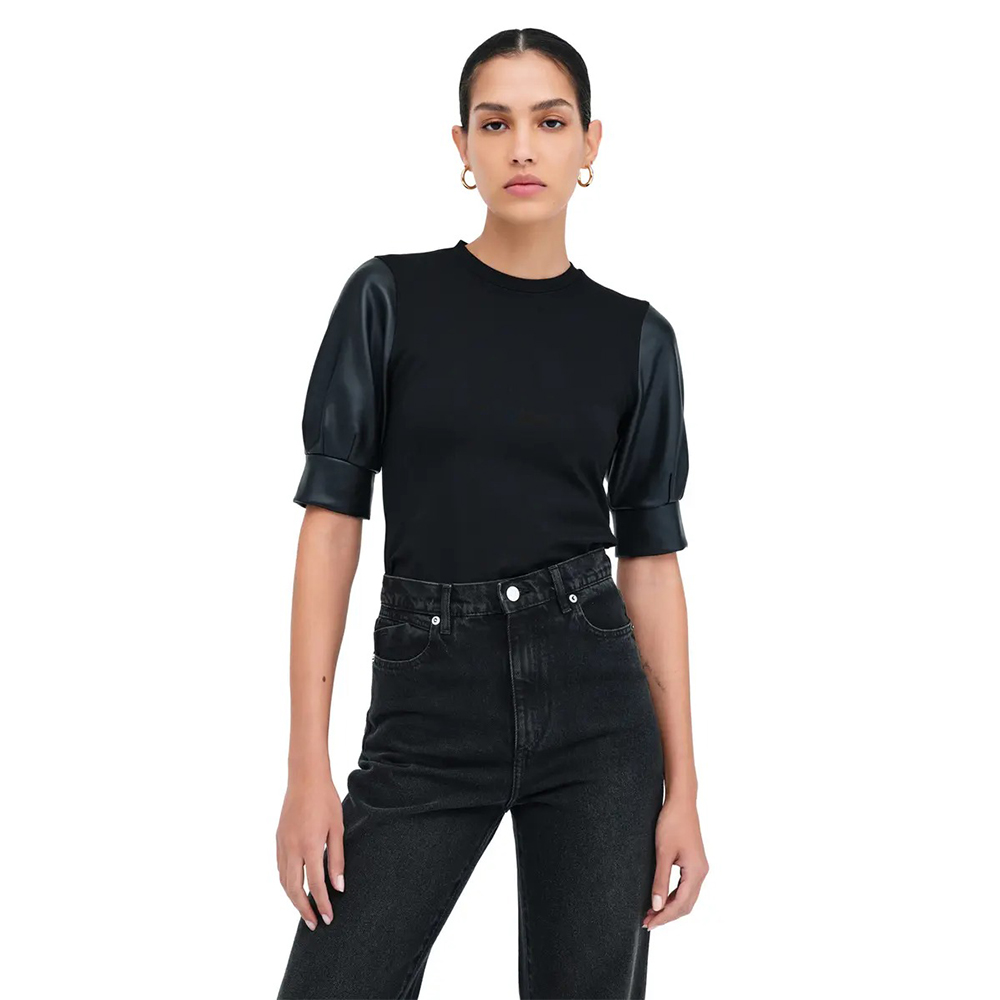 Real Leather Sleeve Top