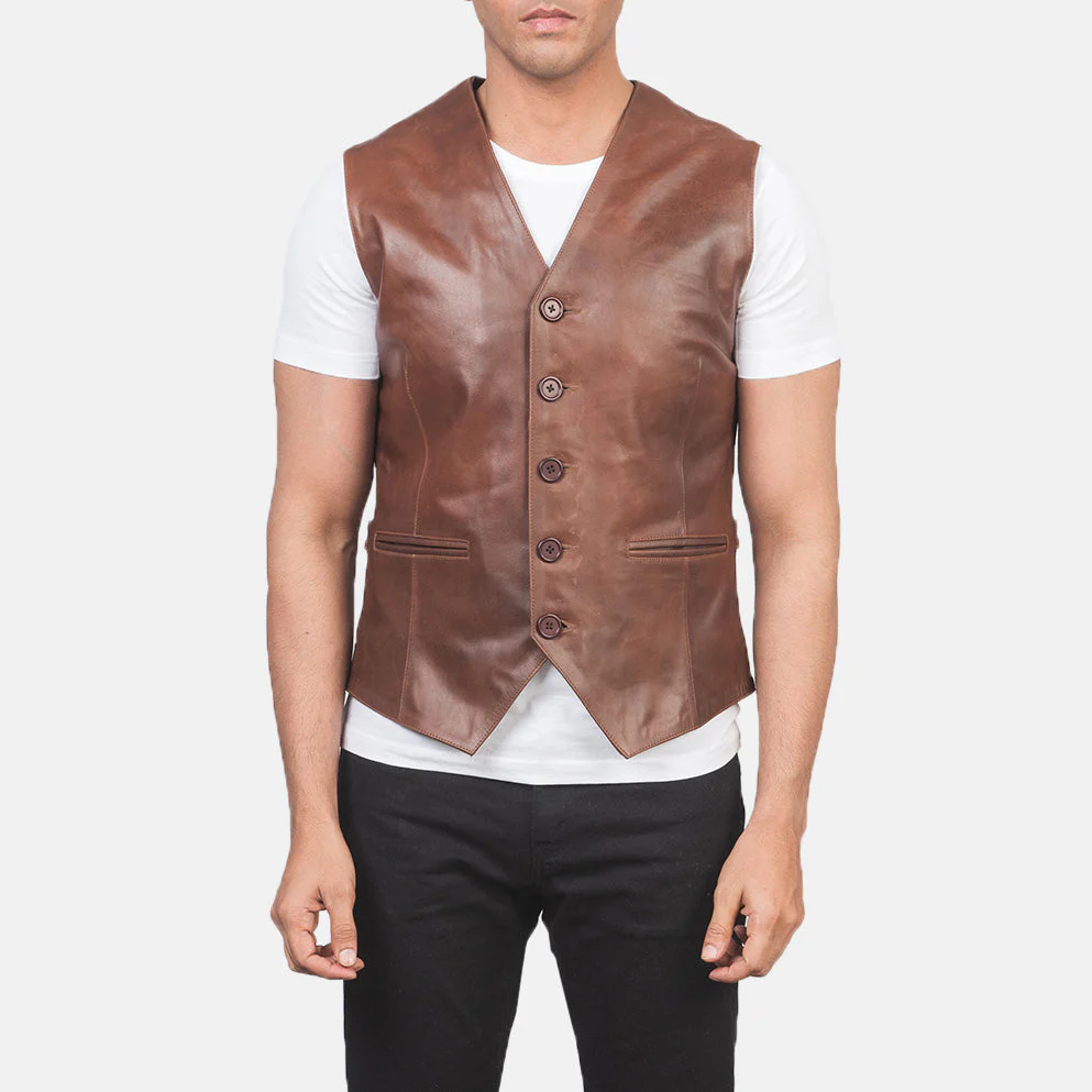 Roland Black Leather Biker Vest