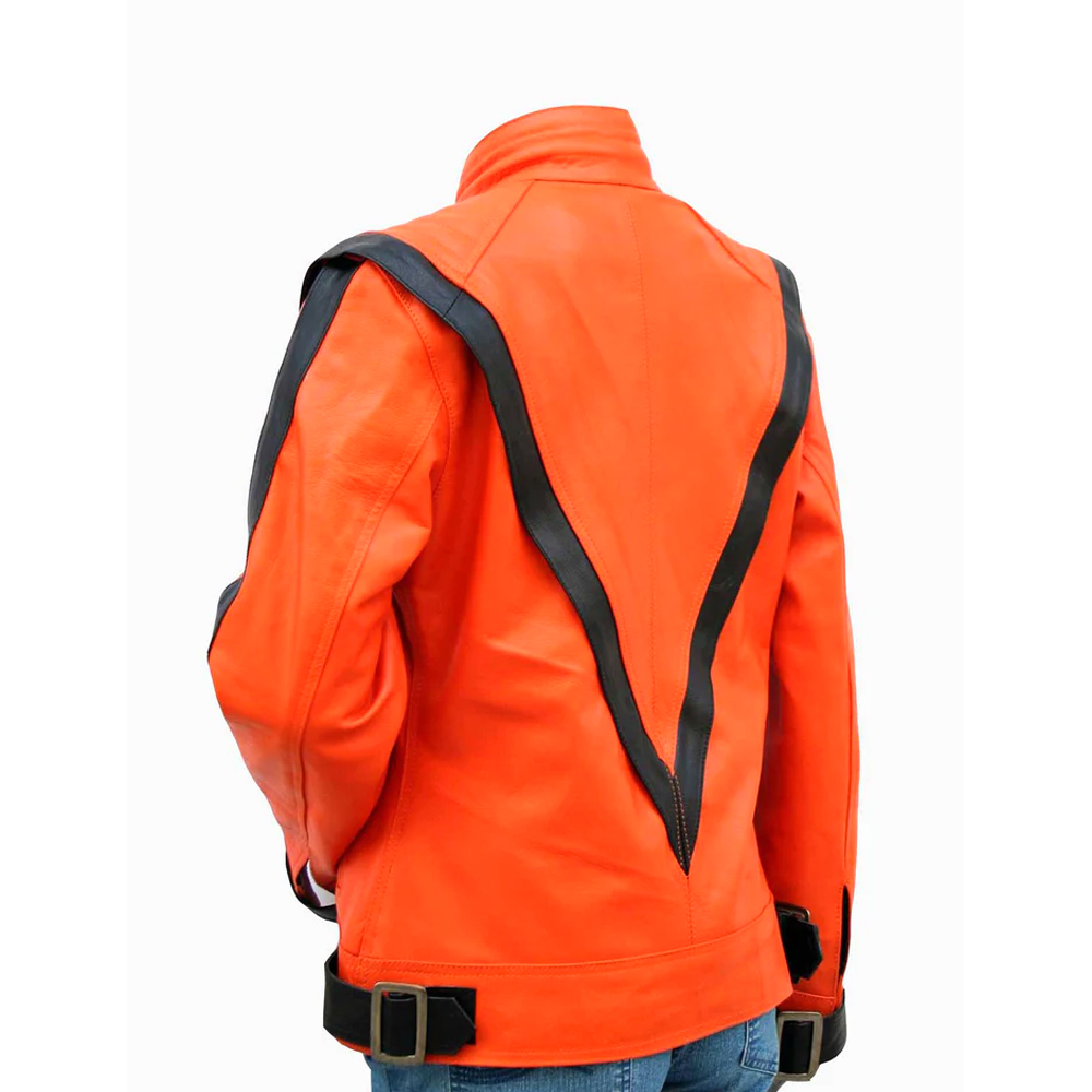Orange Leather Biker Jacket