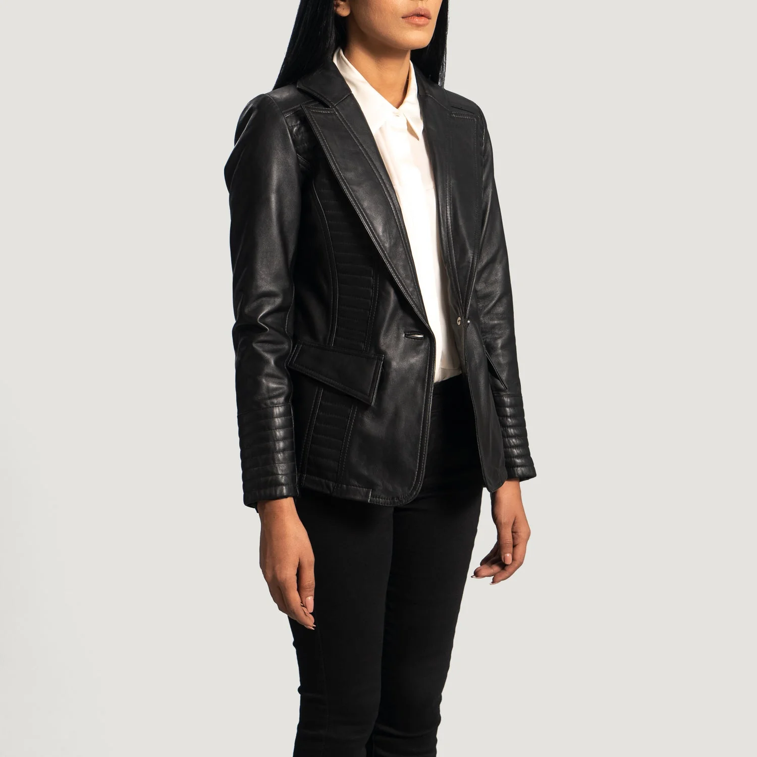 Selina Black Leather Blazer - Image 3