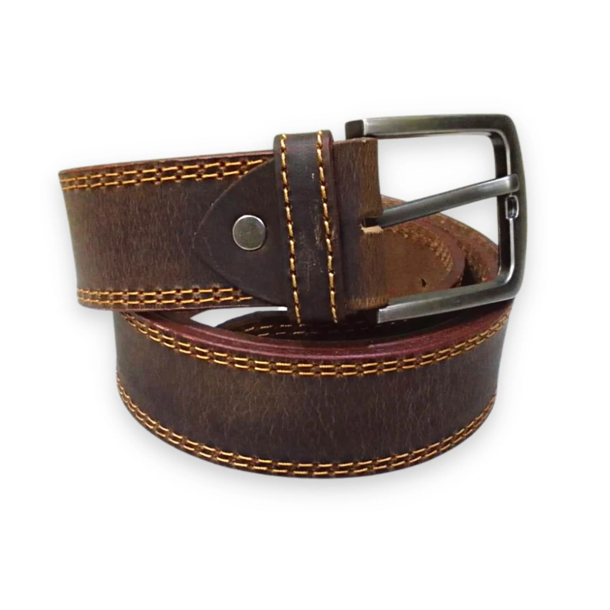 Dark Brown Leather Casual Belt - Double Stitched 40mm Wide - Image 3