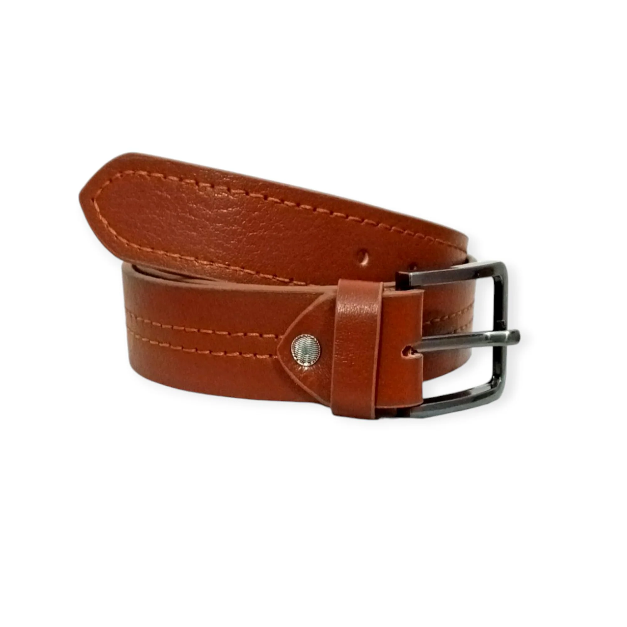 Tan Leather Casual Belt - Centre Stitched 40mm Wide - Image 3