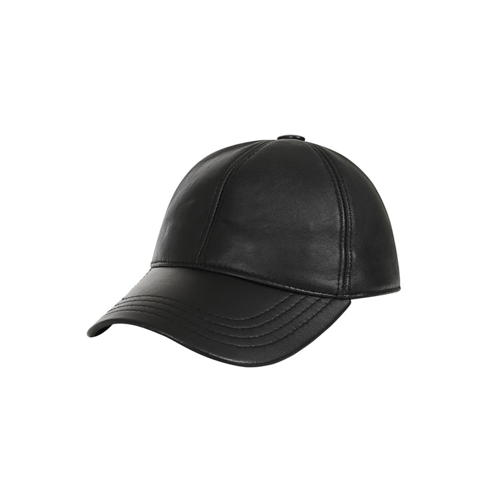 Premium Black Leather Baseball Cap – Curved Peak Lamb Nappa