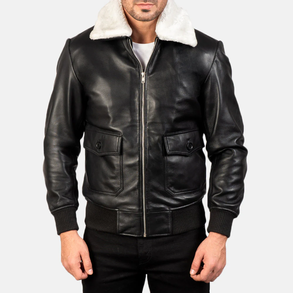 Airin G-1 Black & White Leather Bomber Jacket - Image 3