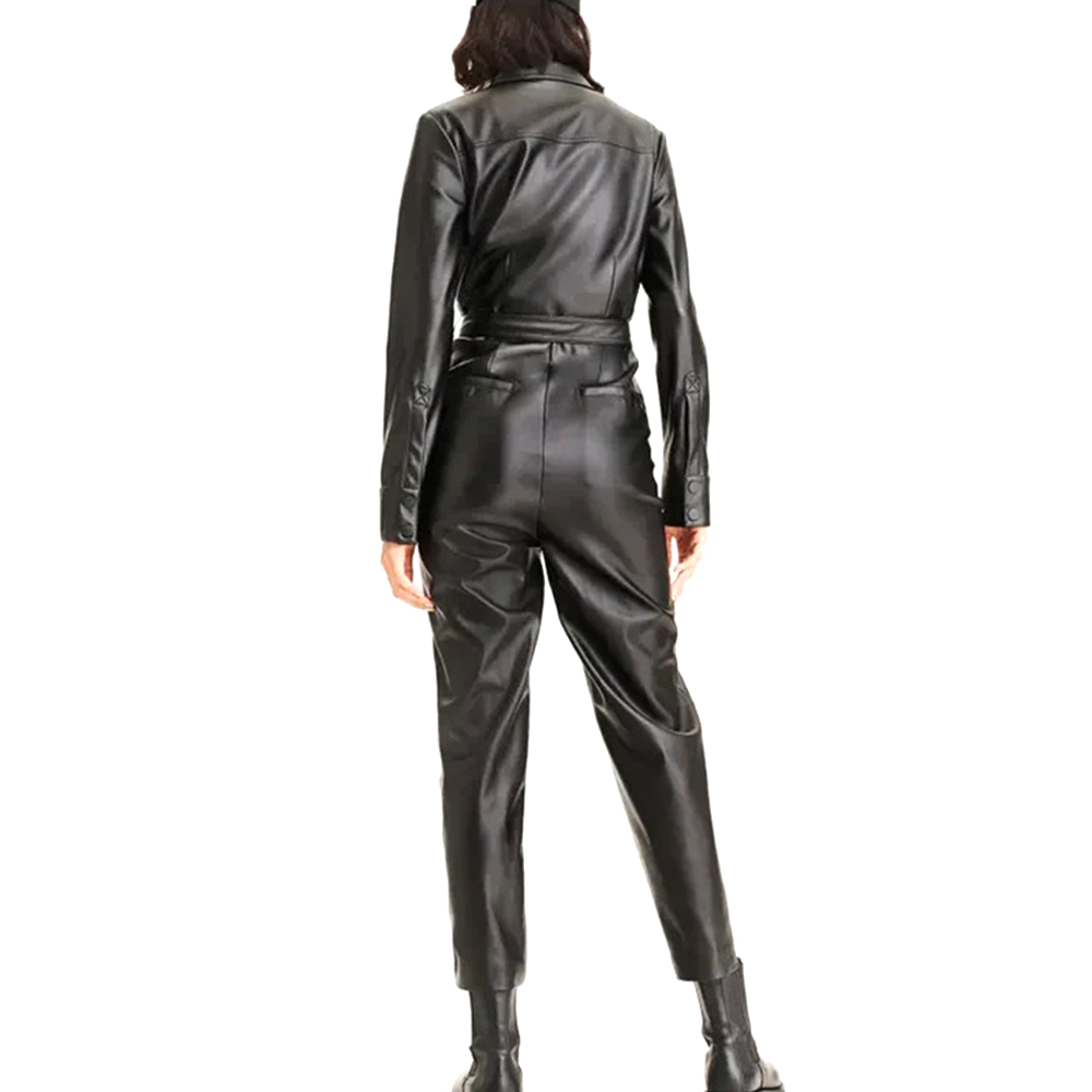 Women’s Black Sheepskin Leather Dress Jumpsuit