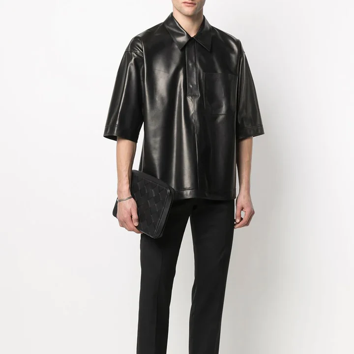 Men's Off White Full Sleeves Normal Fit Leather Shirt - Image 3