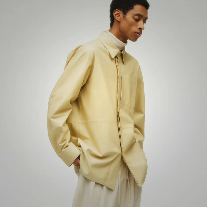 Men’s Fine Grain Half Sleeves Black Leather Shirt