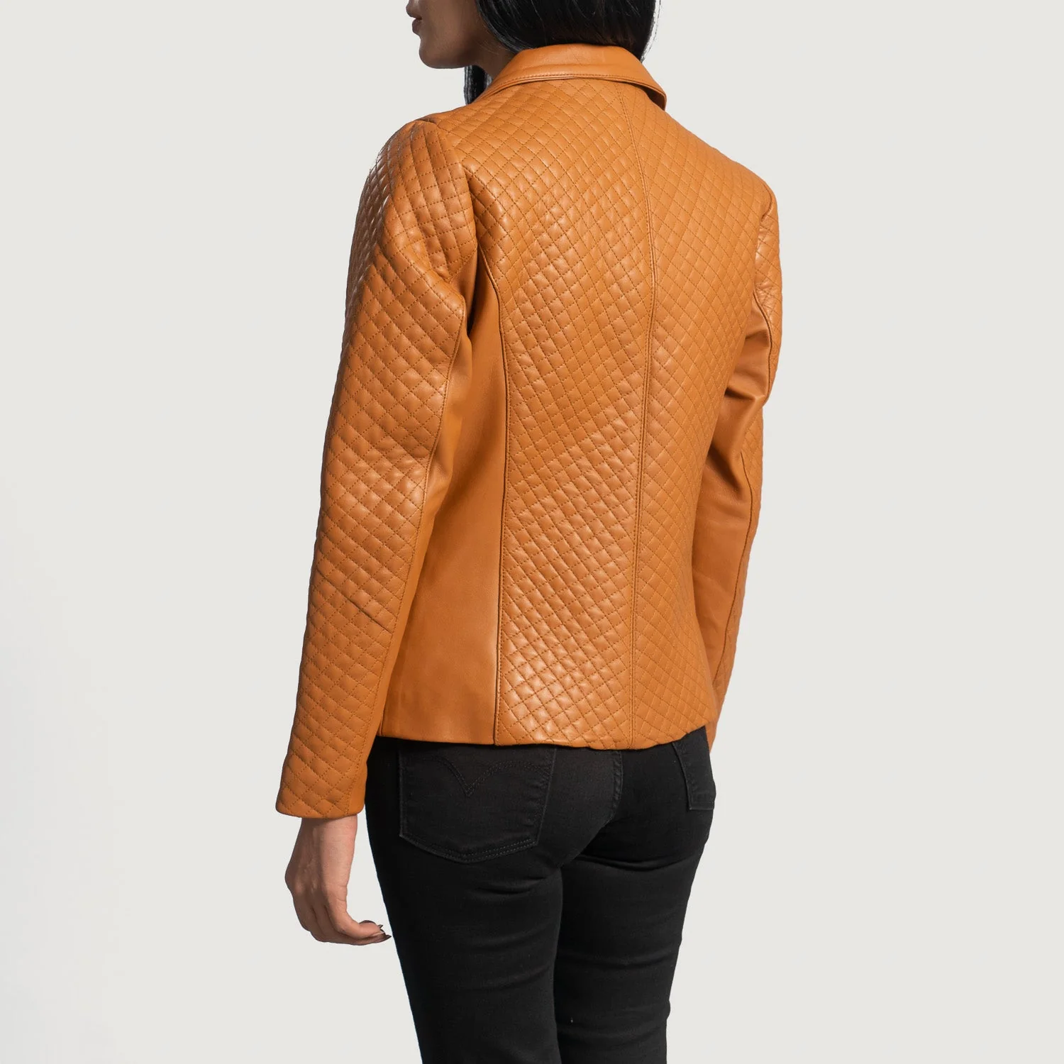 Cora Quilted Brown Leather Blazer - Image 2