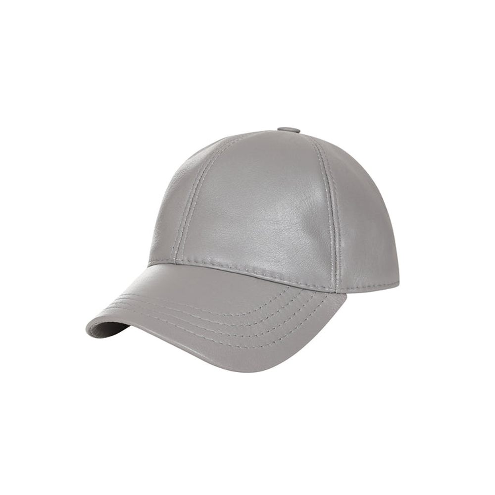 Genuine Lamb Nappa Leather Baseball Cap – Light Grey Curved Peak