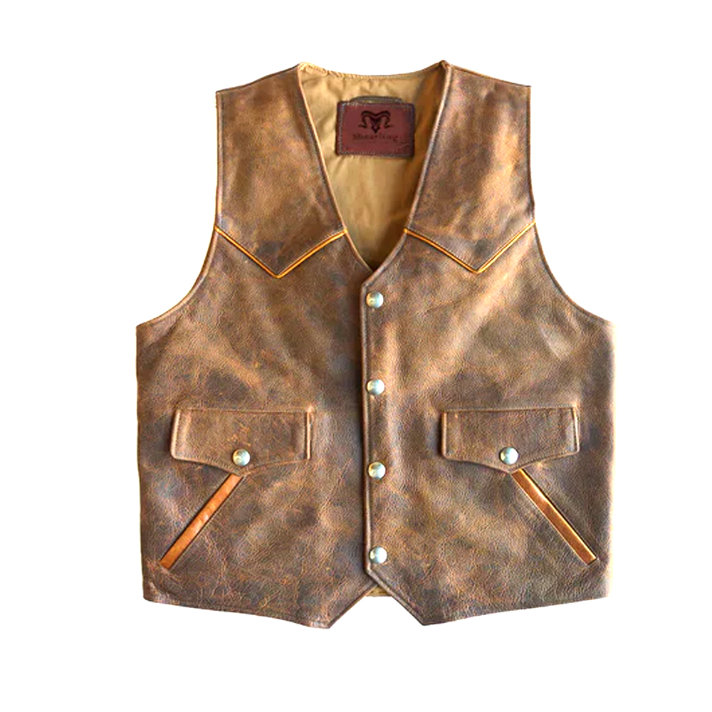Brown Mens Western Cowboy Biker Leather Vest