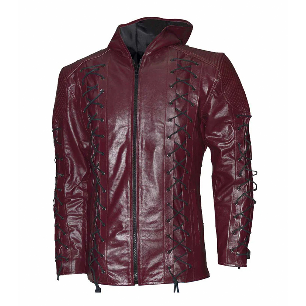 Maroon Leather Hoodie