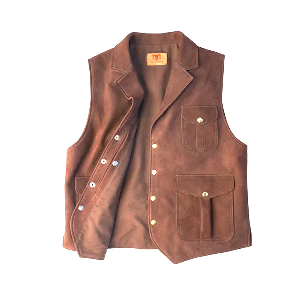 Men Brown Multi Pocket Style Leather Vest