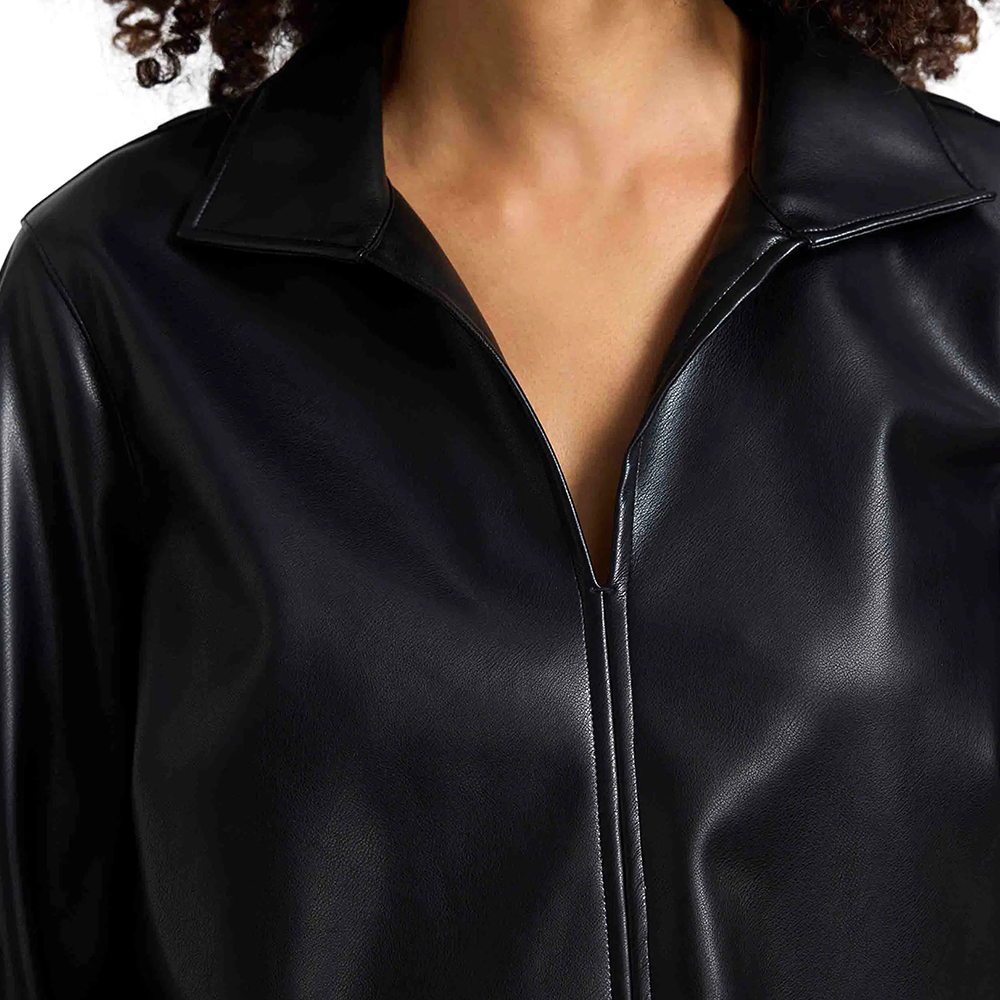 Real Leather Long Sleeve Popover Top