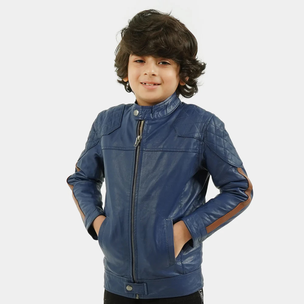Boys Genuine Sheep Leather Jacket Sleeve Tape – NAVY