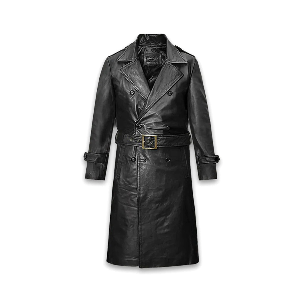 Jackalious Black Trench Coat Real Lambskin Leather for Men